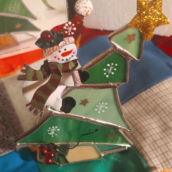 2/20$ INTERNATIONAL SILVER CO. Snowman Stained Glass Votive - Picture 1 of 12